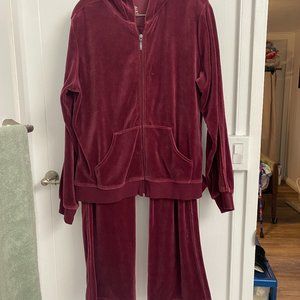 St Johns Bay Active Maroon Velour Tracksuit Sweatsuit Set Petite